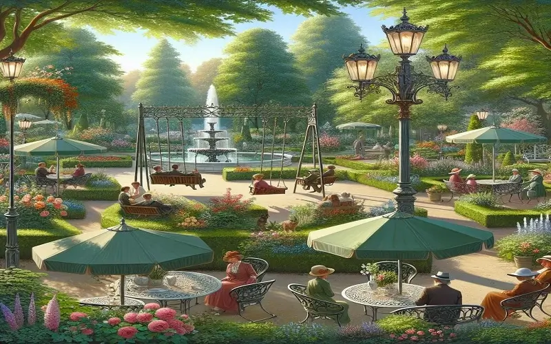 Round Garden umbrella - Casting garden furniture - lighting pole and garden swing